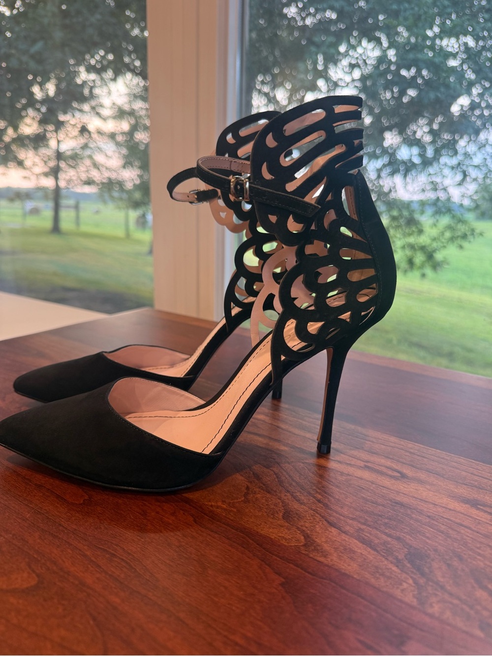 Elegant Black Cutout Ankle-Strap Stiletto Heels
